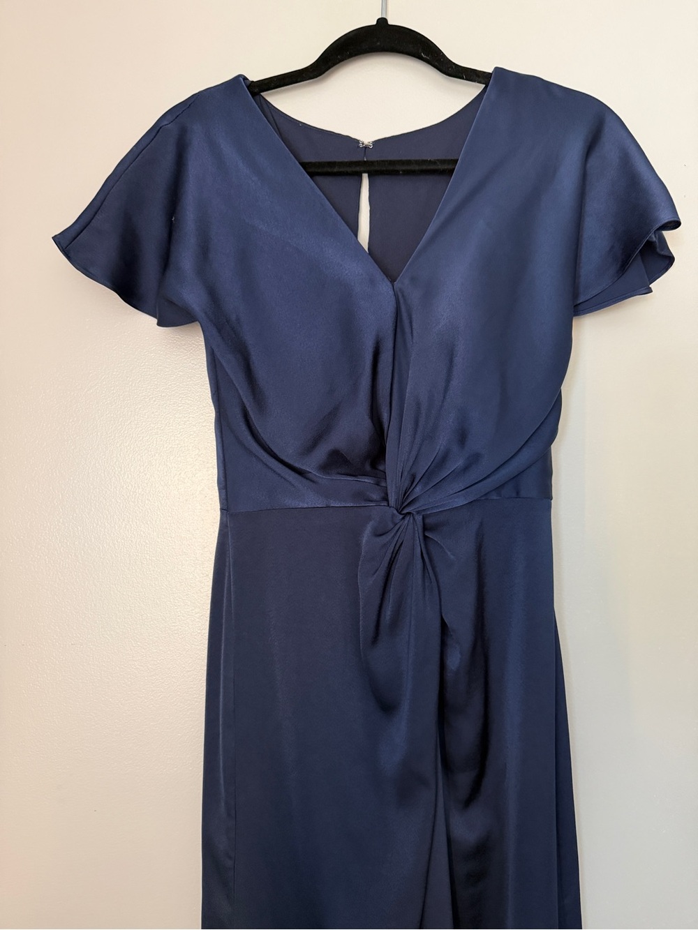 Stacees Dark Navy V-Neck Satin Bridesmaid Dress - Picture 4 of 8